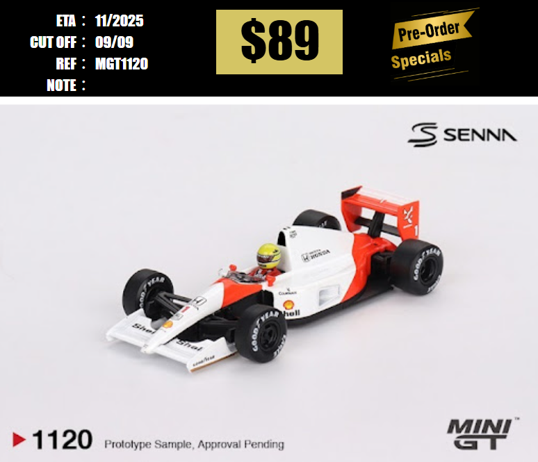 PO-$89 * MINI GT * 1:64 1120 McLaren MP4/6 #1 Ayrton Senna 1991 Japanese Grand Prix  2nd Place [OD28/08]