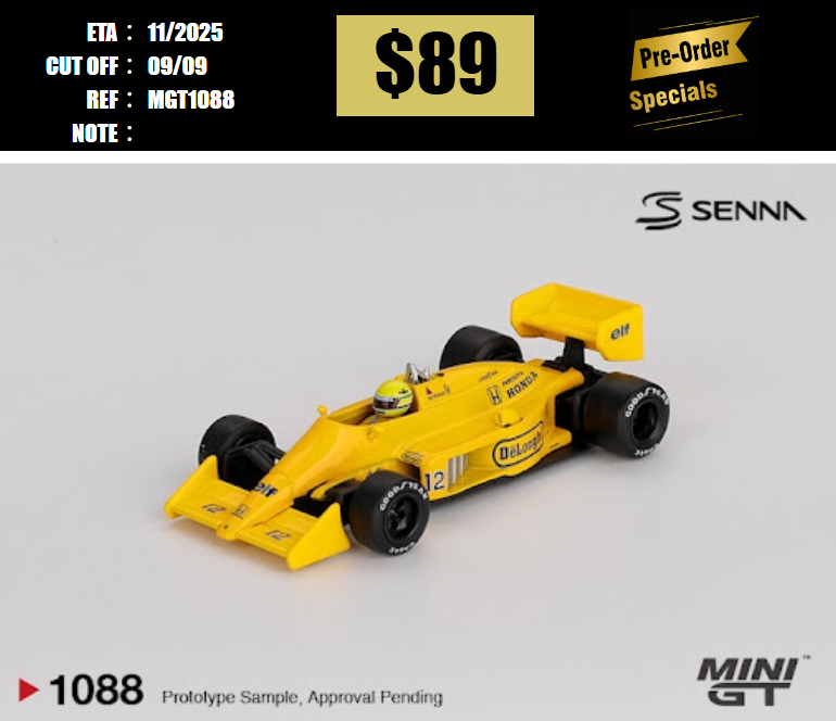 PO-$89 * MINI GT * 1:64 1088 Lotus 99T #12 Ayrton Senna 1987 Monaco Grand Prix Winner [OD28/08]