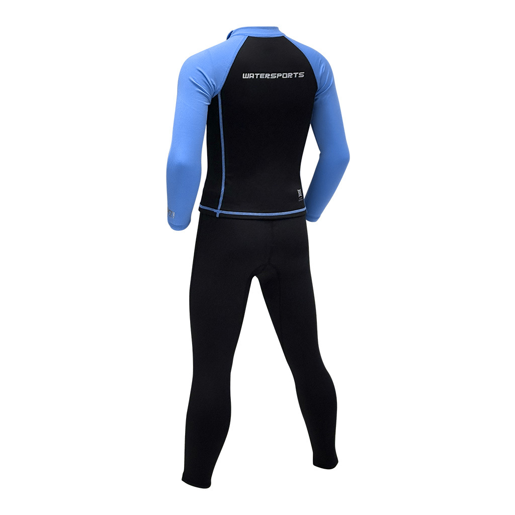 1mm 兒童四向拉伸抓毛游泳保暖套裝 (前半拉鍊) - 黑/藍