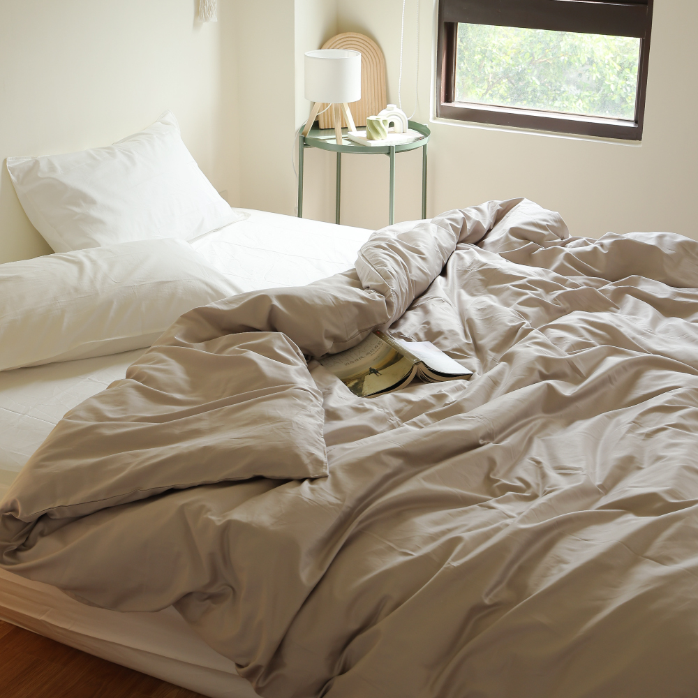 300織精梳純棉｜100%純棉｜雙色配｜柔紗灰ｘ絨雪白