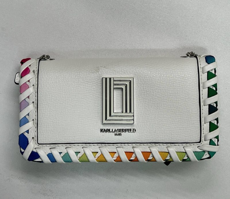 [S] KARL LAGERFELD WINTER WHITE MULTI LH5EC8BY KOSETTE RAINBOW STITCH SHOULDER BAG, 196788170193 (SKL1376)