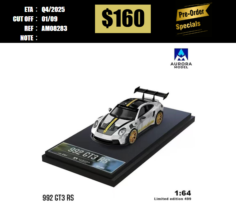 PO-$160 * AURORA MODEL * 1:64 992 GT3 RS MINT WHITE [OD28/08]
