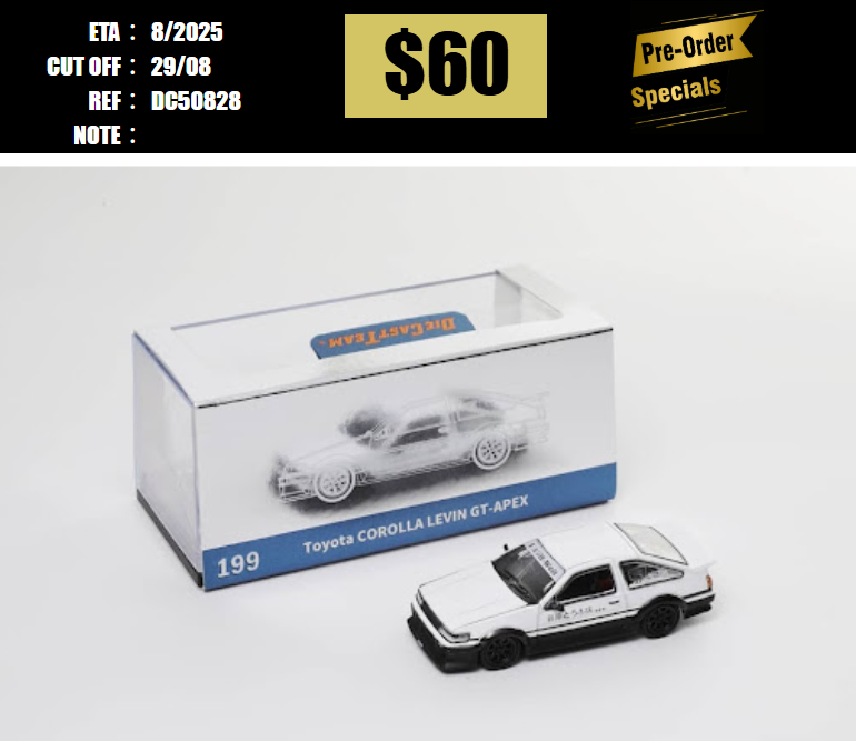 PO-$60 * DCT * 1:64 TOYOTA COROLLA AE86 RWB WHITE BLACK [OD28/08]
