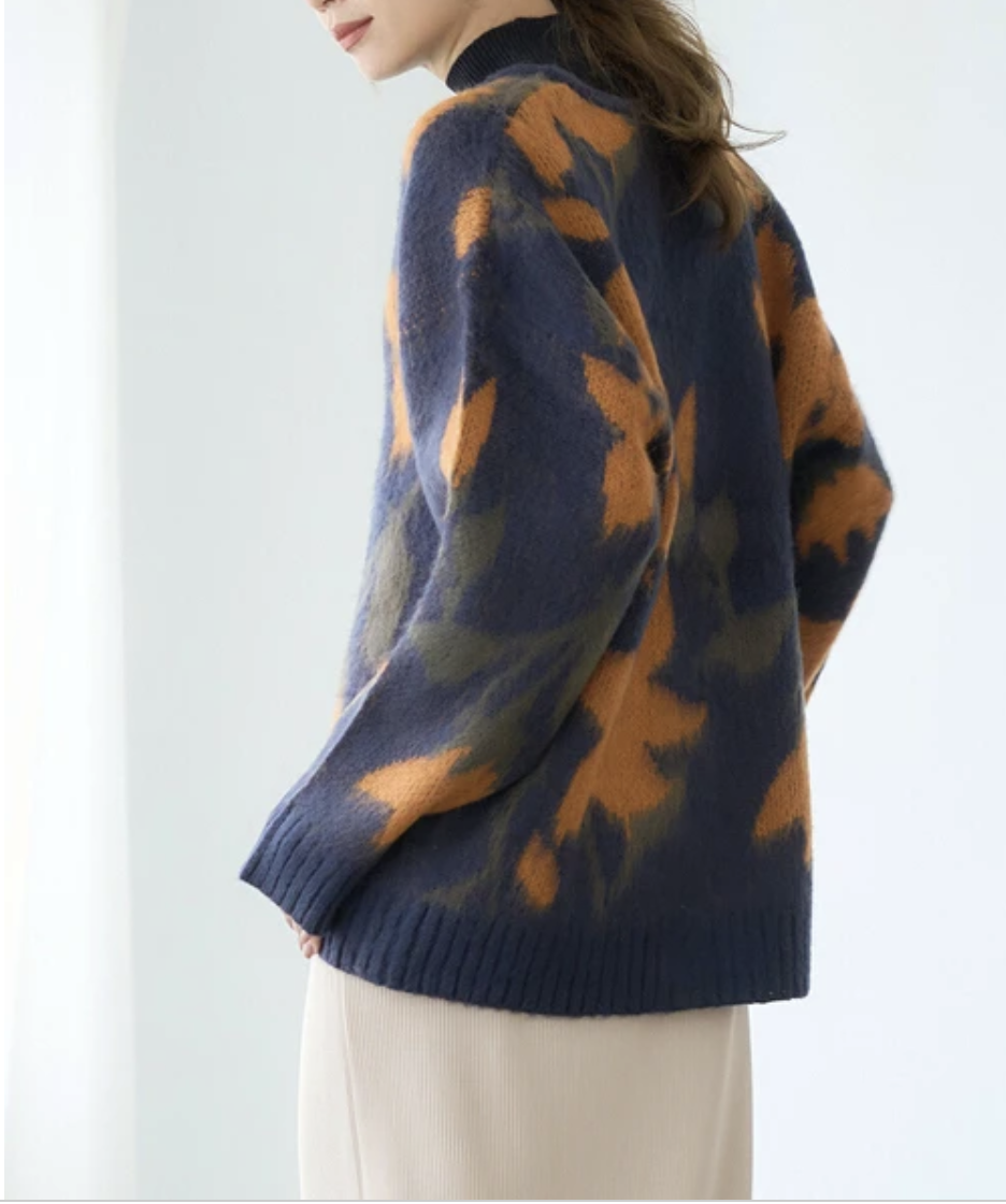 ｛ 預訂中｝可水洗針織花卉圖案馬海毛觸感針織外套(2色入）【日本直送】