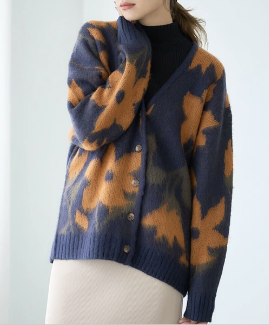 ｛ 預訂中｝可水洗針織花卉圖案馬海毛觸感針織外套(2色入）【日本直送】