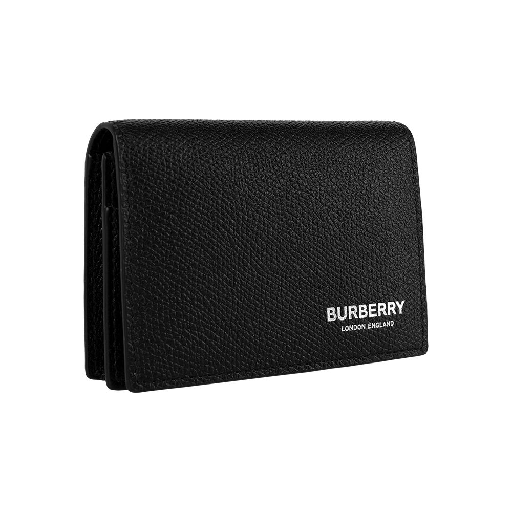 【Burberry】銀色Logo 牛皮厚款二折卡片夾/名片夾(黑色)