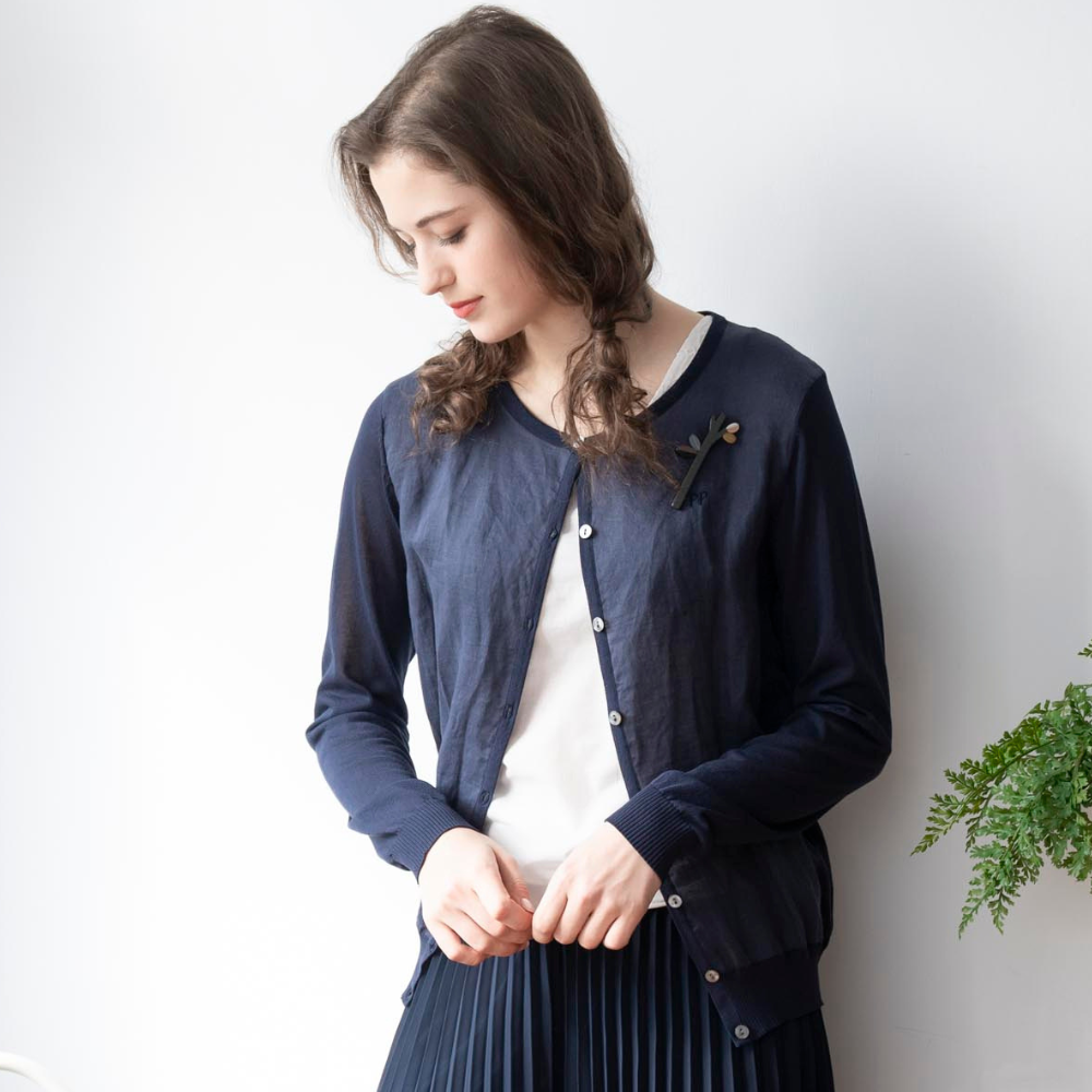 PIPPY亞麻剪接圓領線衫外套 丈青