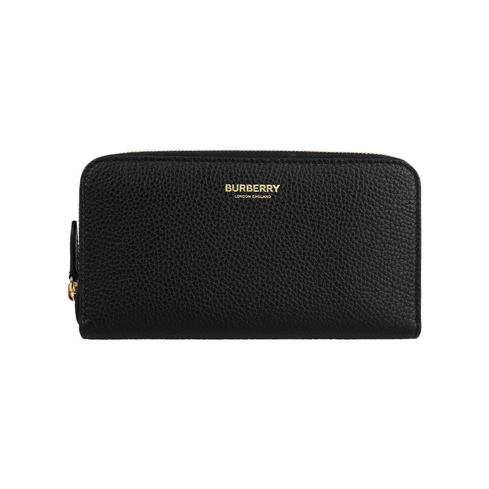 【Burberry】金字Logo 燙印粒紋牛皮ㄇ形拉鏈長夾(黑色)