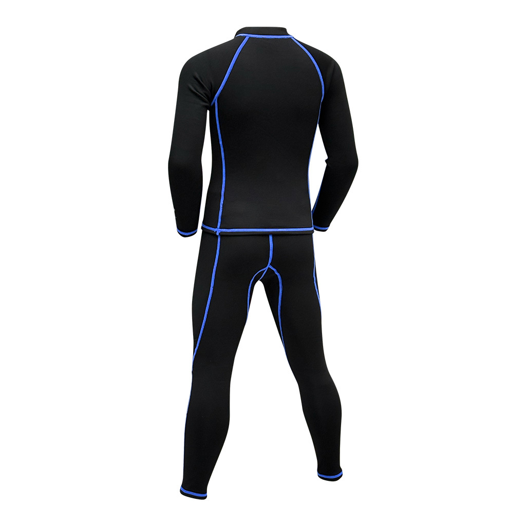 1mm 兒童短纖抓毛游泳保暖套裝 (前半拉鏈) - 黑/藍