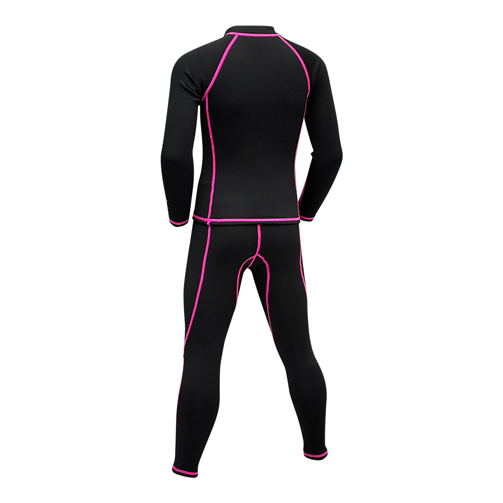 1mm 兒童短纖抓毛游泳保暖套裝 (前半拉鏈) - 黑/粉紅