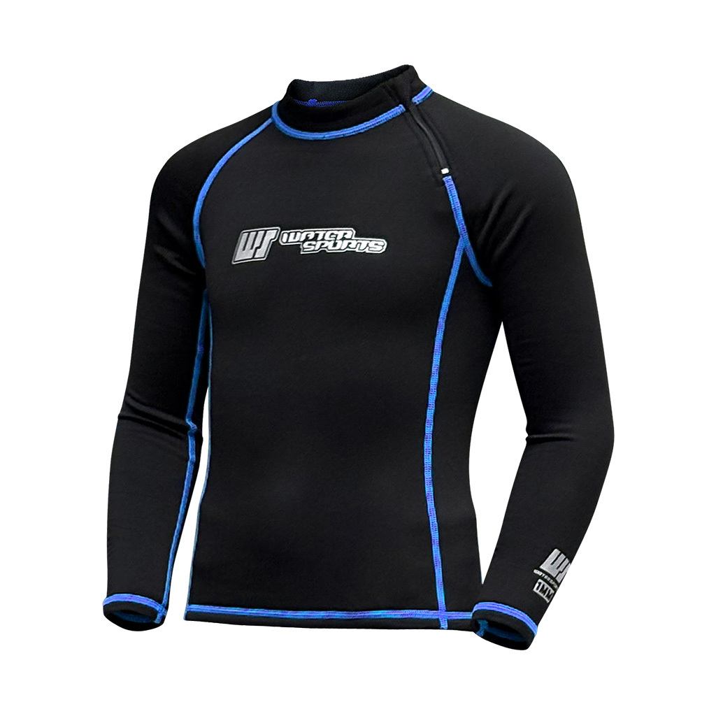 1mm 兒童短纖抓毛保暖上衣 (前半拉鏈) - 黑/藍