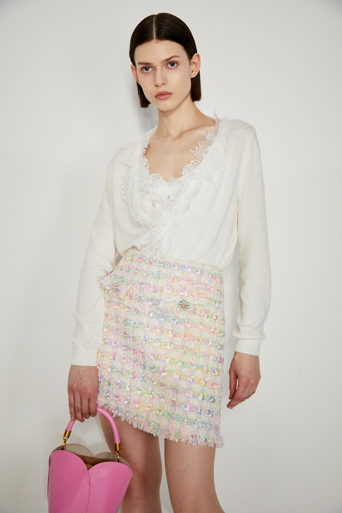 BC15005C1 玫瑰幻彩流蘇粗花呢小香短裙