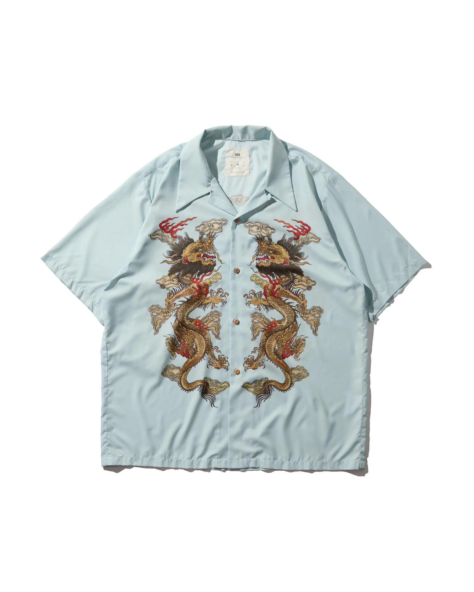 GRS "Double Dragon" Overprint Camp Collar Shirt / Seaside Blue GRSSH002 LGB