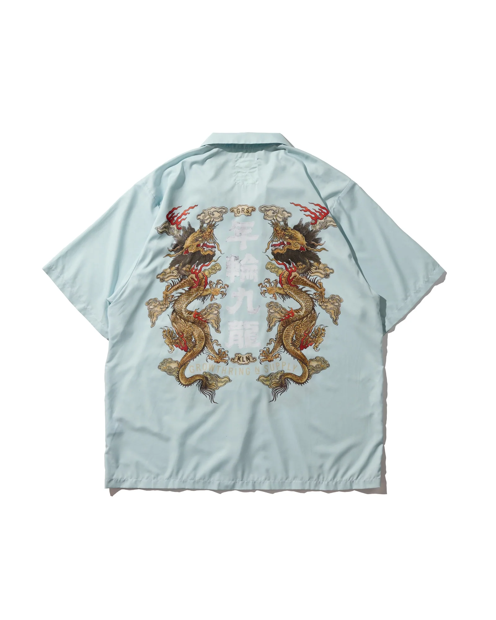 GRS "Double Dragon" Overprint Camp Collar Shirt / Seaside Blue GRSSH002 LGB