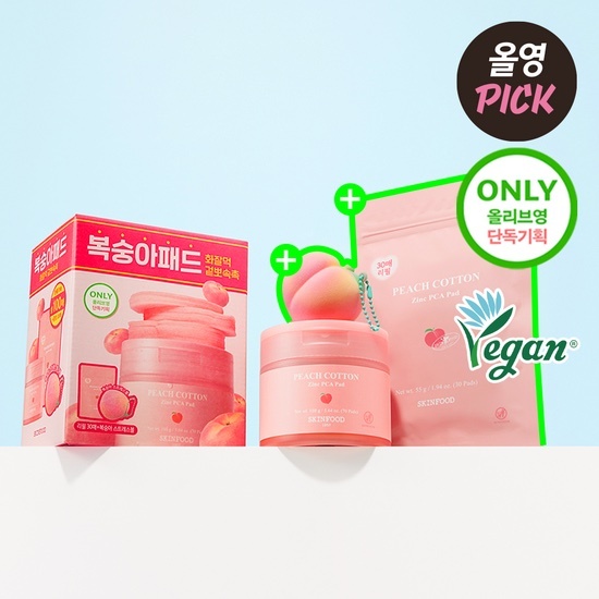 《Olive Young連線》SKINFOOD Peach Cotton Zinc PCA Pad 70P+30P