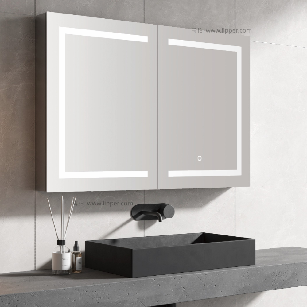 LIPPER 高清智能鋁合金雙門鏡櫃-帶時鐘功能(80cm)  NGF201