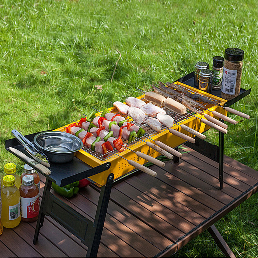 【AOTTO】戶外抽拉碳槽折疊不銹鋼烤肉架(RO-003)