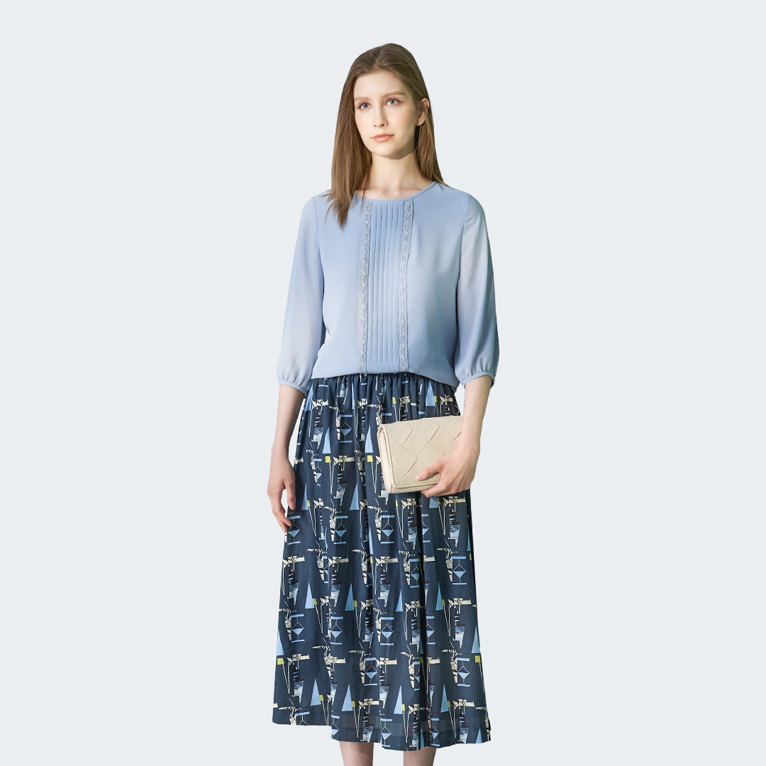 幾何摩登棉質中長裙