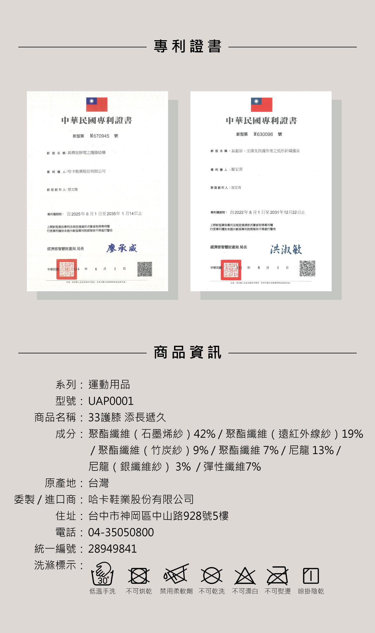 USTINI 我挺你健康鞋 33護膝 專利與商品規格