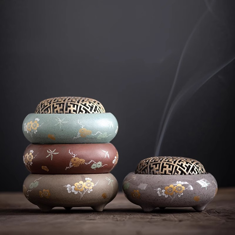 梅花三足盤香爐【四色】