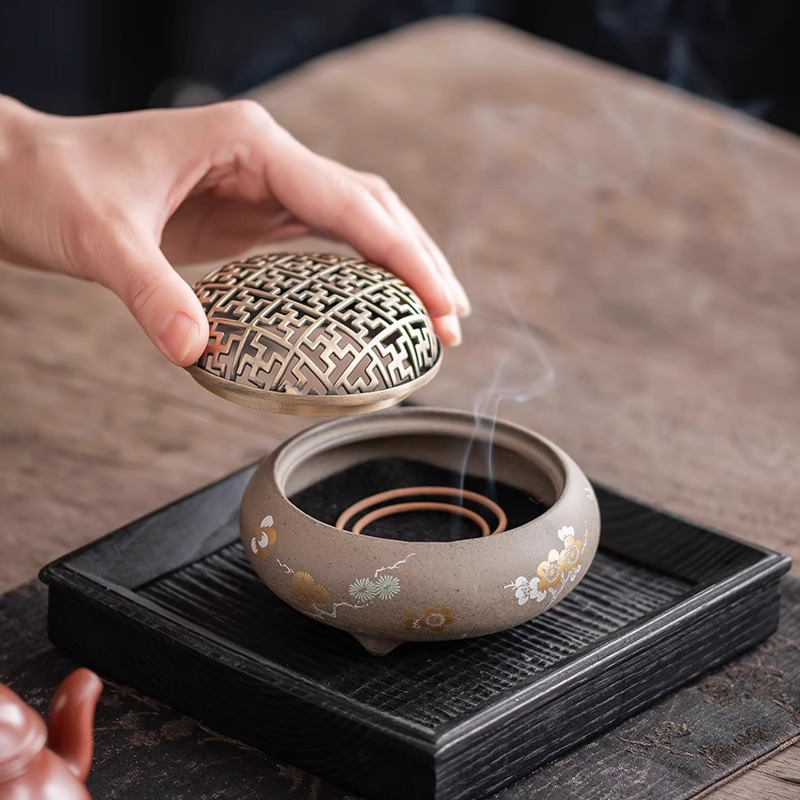 梅花三足盤香爐【四色】