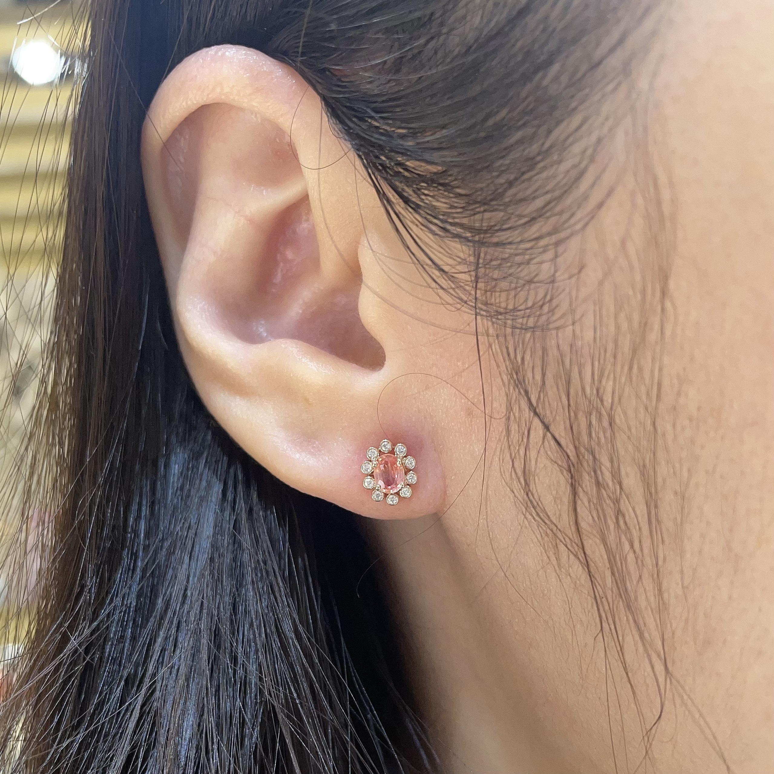 18K金Padparadscha鑽石復古耳釘 - 日落色