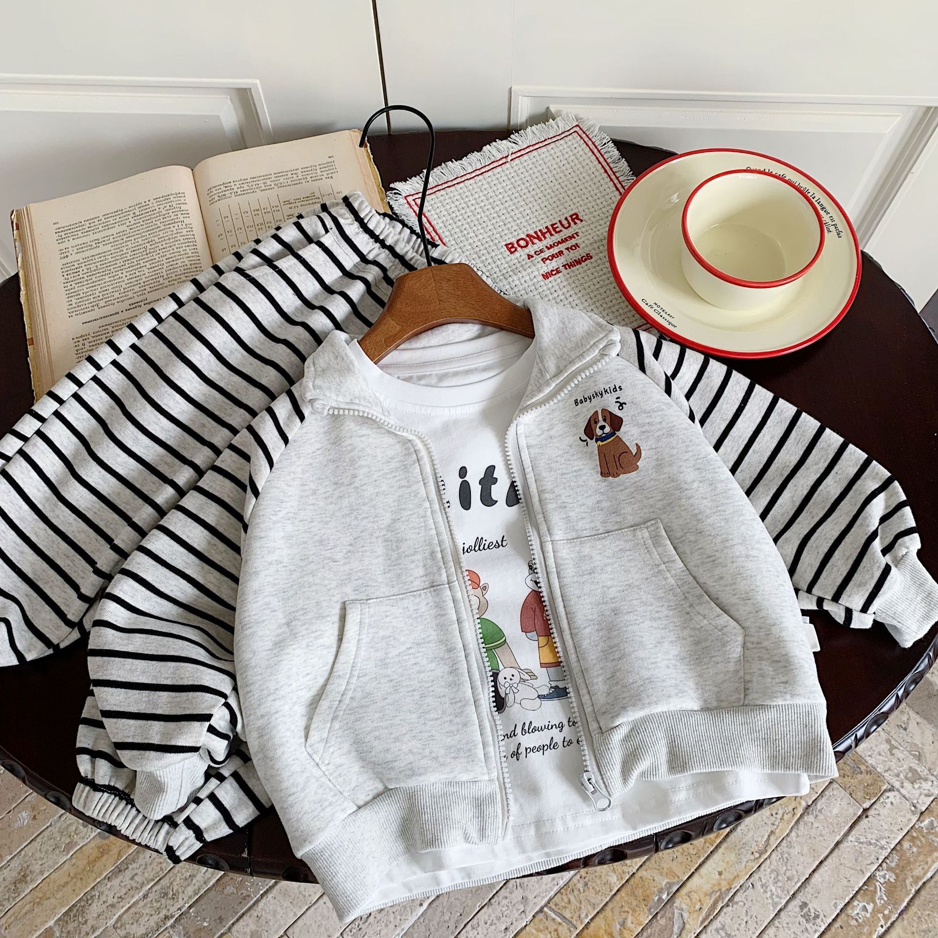 灰條狗狗裝 套裝2件組