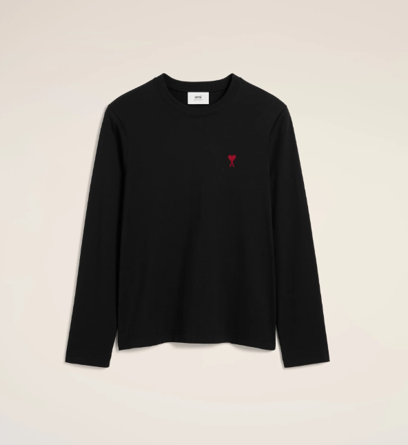 1LN0902-042 AMI White Cotton Ami de Coeur T-Shirt Black #BFUTS235-724-001 (C-BR-E)