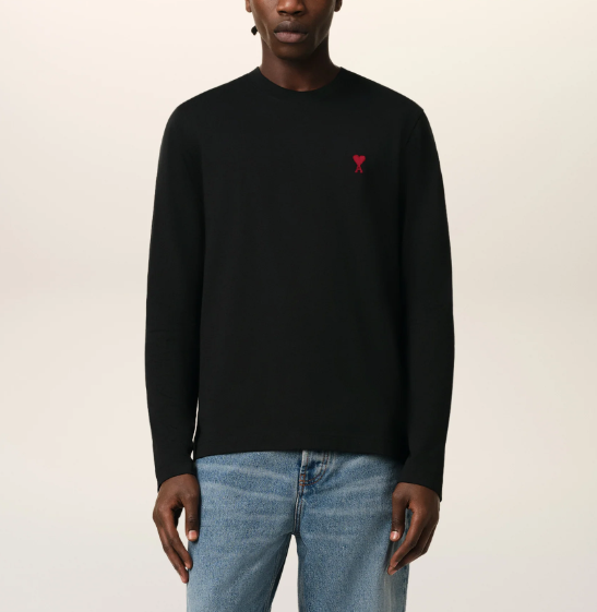 1LN0902-042 AMI White Cotton Ami de Coeur T-Shirt Black #BFUTS235-724-001 (C-BR-E)