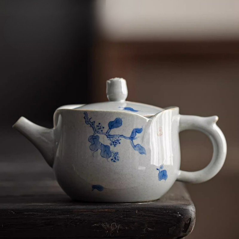 草木灰手繪花與茶壺【D1】