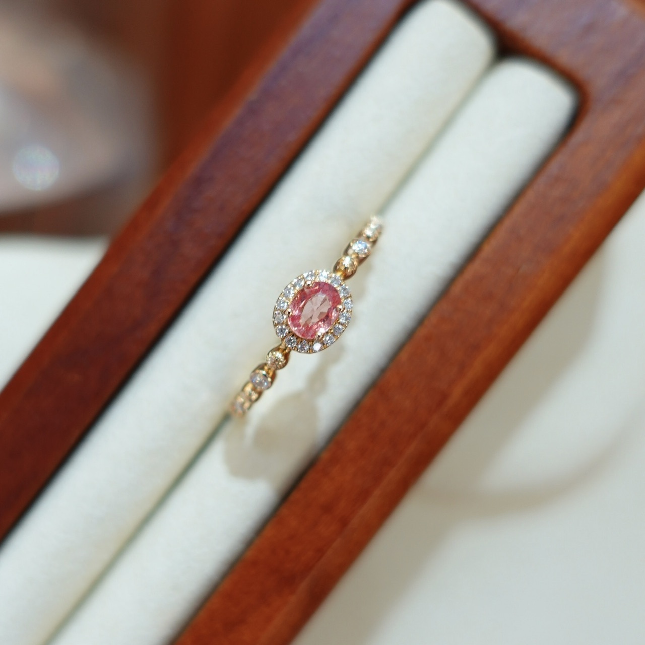 18K金Padparadscha鑽石復古戒指 - 日落色