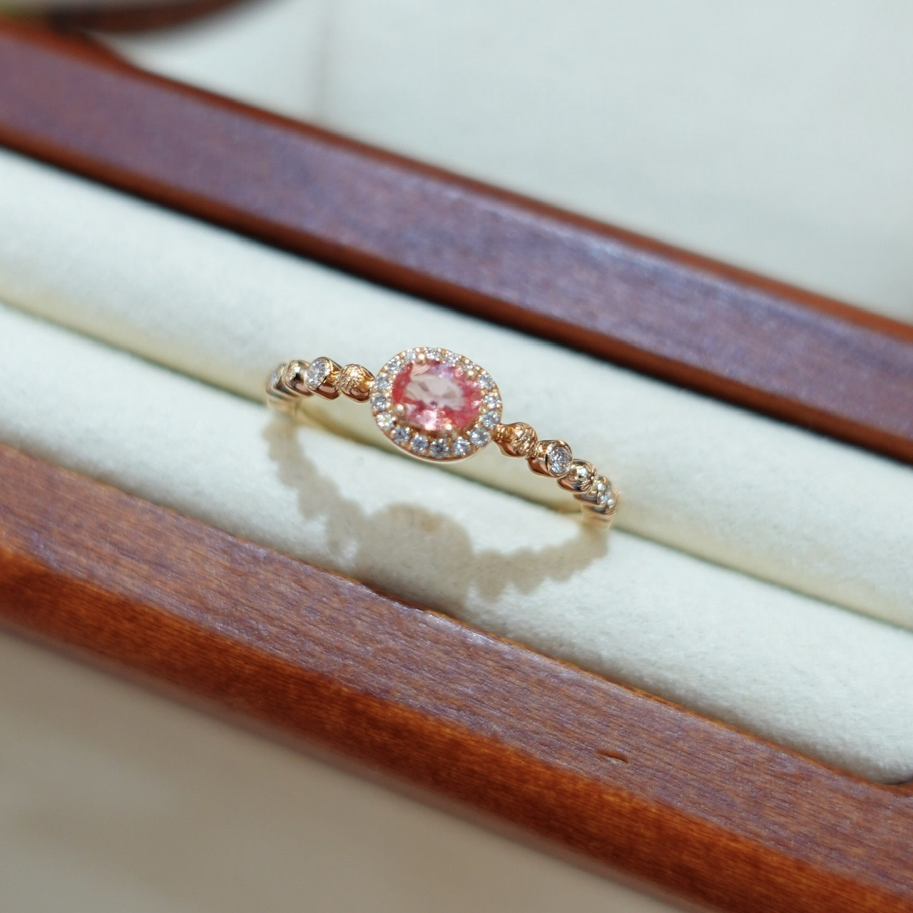 18K金Padparadscha鑽石復古戒指 - 日落色