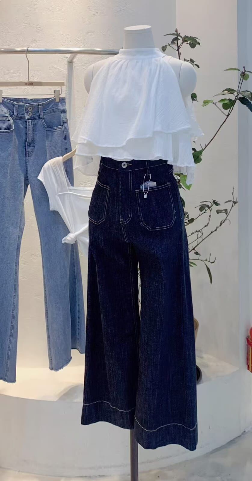 RH5009 前口袋車線闊腳牛仔褲 (S/M/L)