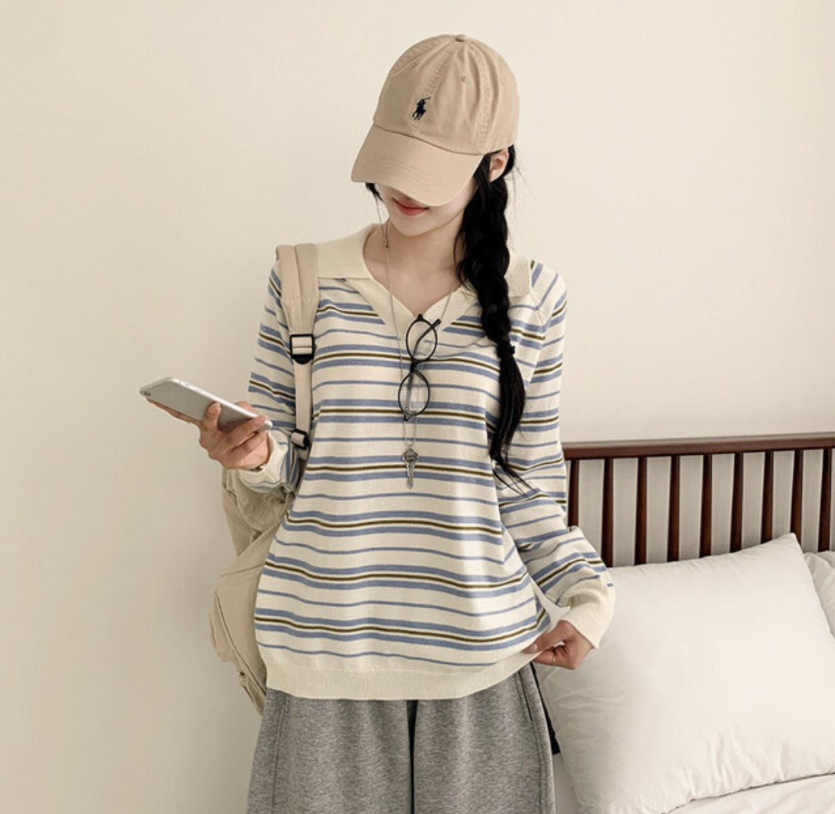 KR STRIPED COLLAR KNIT TOP (3 COLORS)