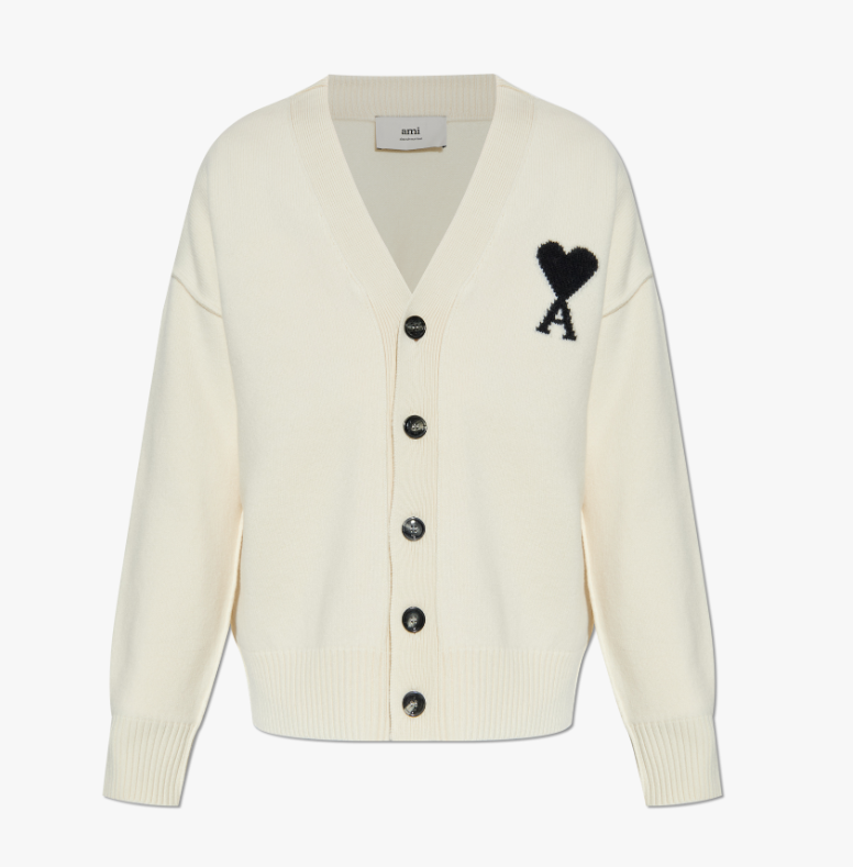 1LN0902-046 AMI Wool Cardigan Cream #UKC367-018-151 (C-BR-E)