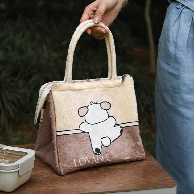 《6212》毛茸茸動物翻牆保溫手提餐袋