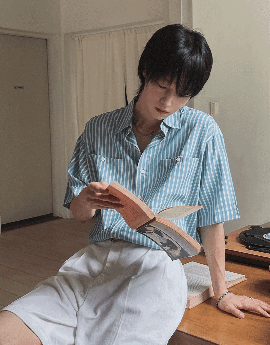 萊恩條紋短袖襯衫