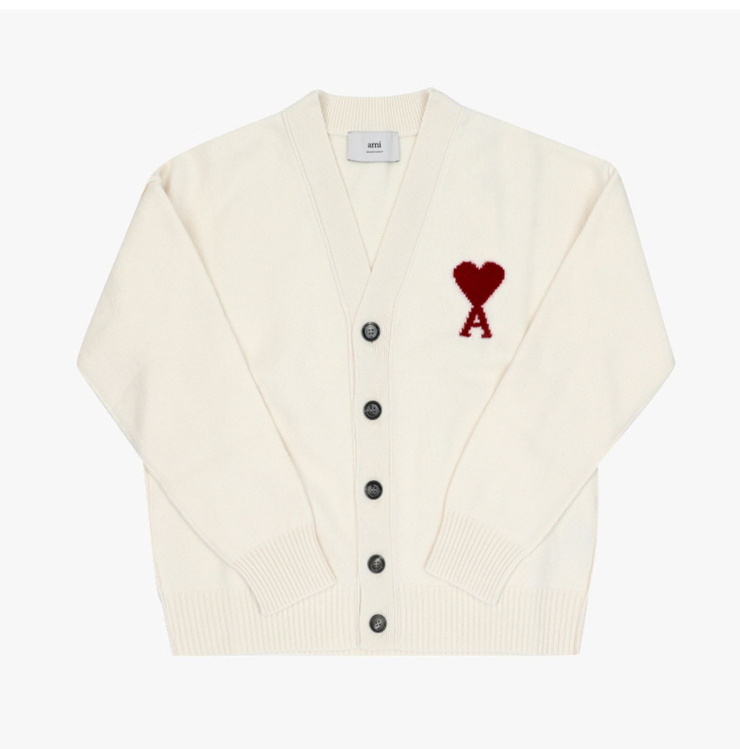 1LN0902-047 AMI Wool Cardigan White #UKC367-018-154 (C-BR-E)