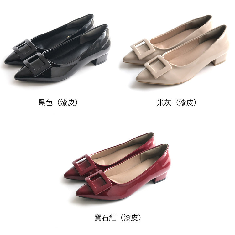 鮮豔水滴 防水尖頭低跟扣飾鞋【CX3067】