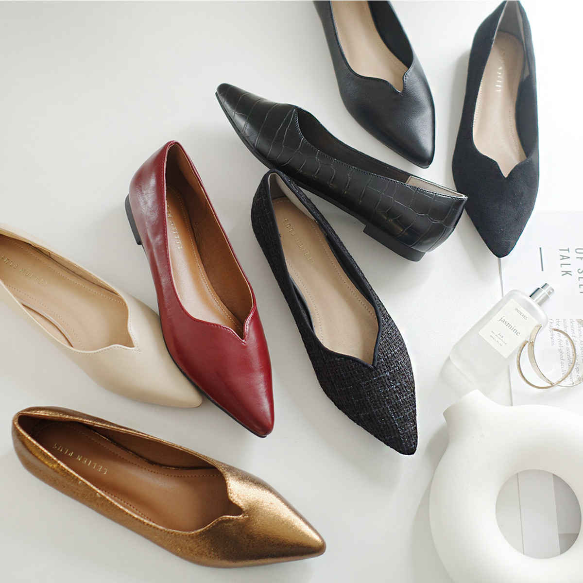 美人尖V型切割尖頭平底鞋