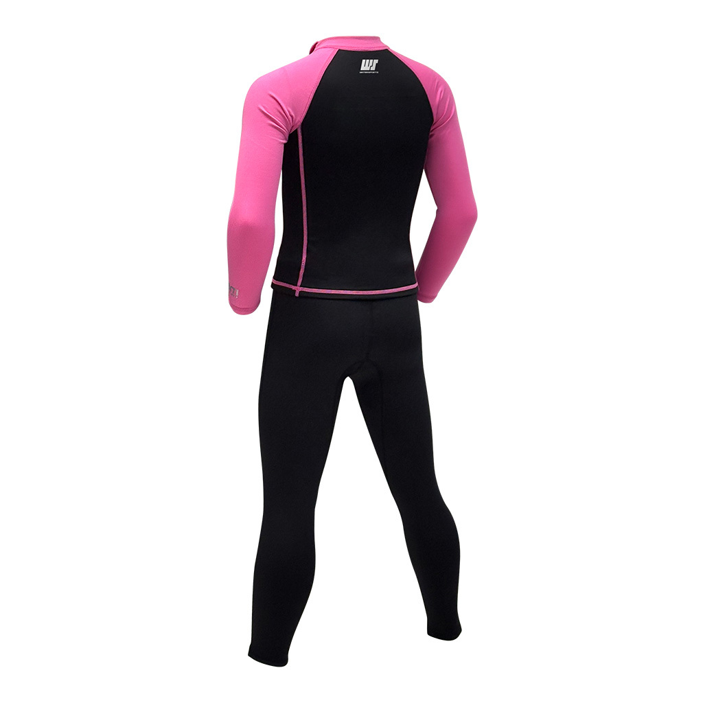 1.2/1mm 兒童短纖抓毛游泳保暖套裝 (前半拉鍊) - 黑/粉紅