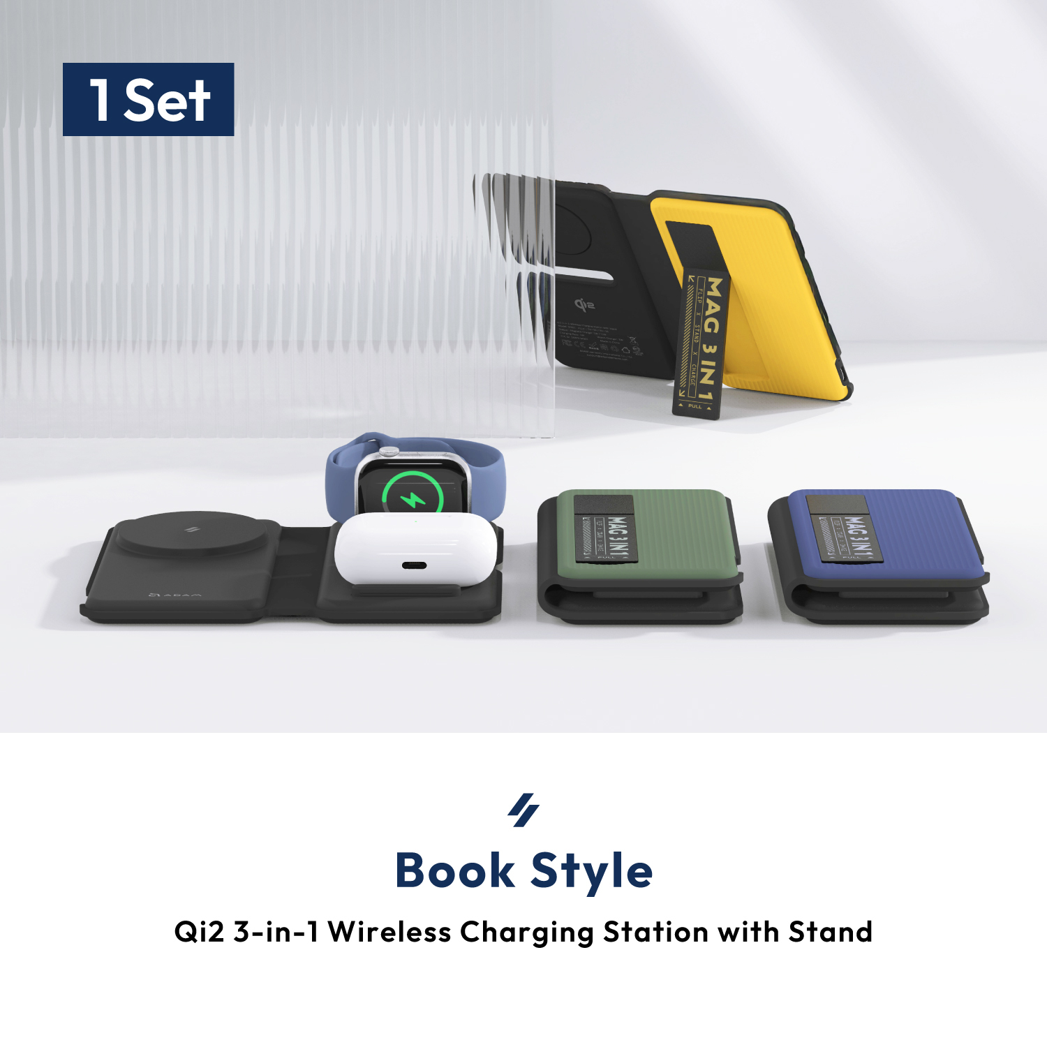 Mag Book Qi2 3-in-1 Wireless Charging Station with Stand