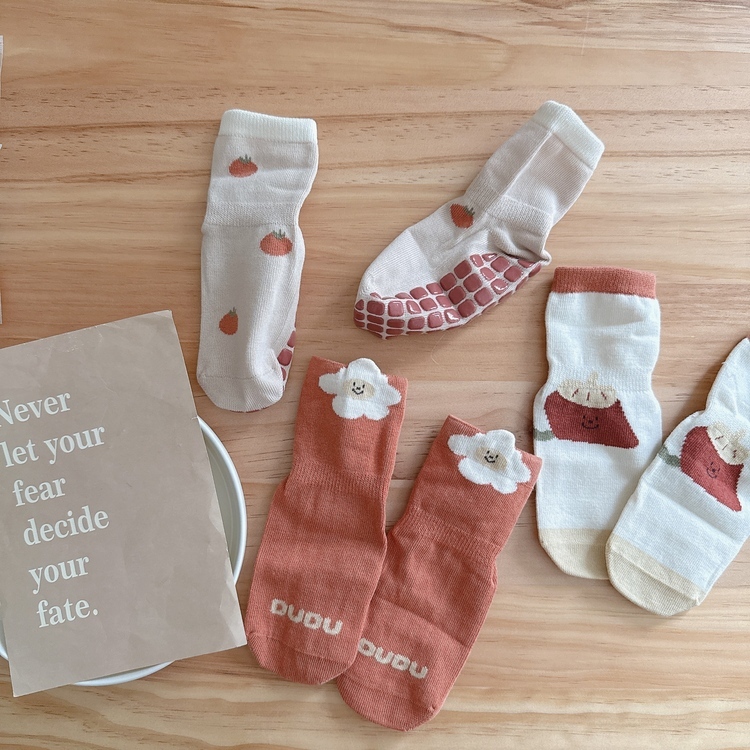 可愛橘色花朵止滑襪組