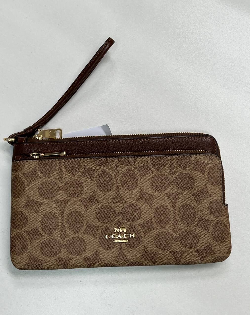 [S] COACH IM/TAN/BROWN CX161 DOUBLE ZIP WALLET SIGNATURE CANVAS, 196395663408 (SCO1202)