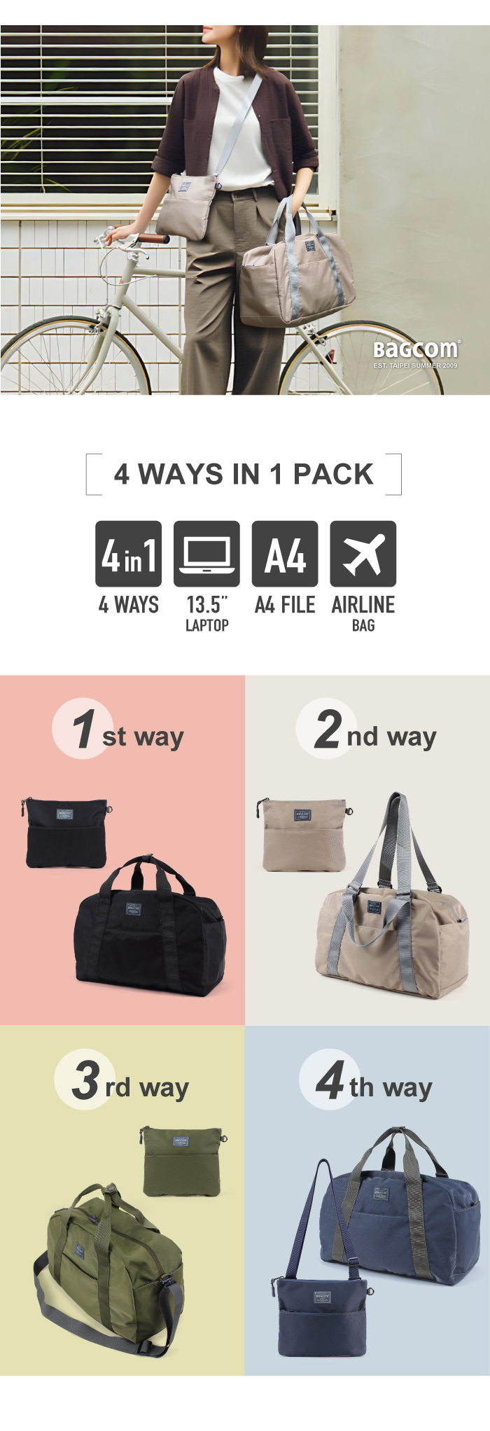 4 Ways Storage Boston Bag-Blue Grey