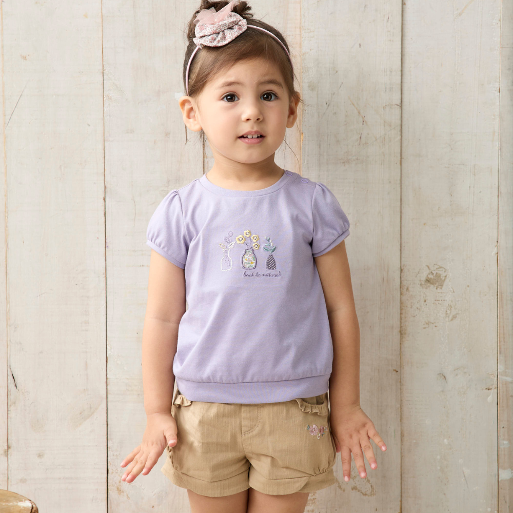 PIPPY花邊抽皺棉麻4分短褲 卡其