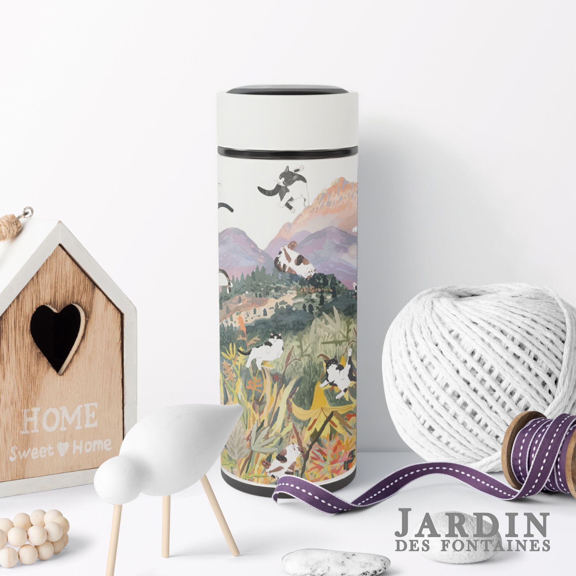 JARDIN DES FONTAINES yogis cat and flowerrain of cat vacuum bottle (360ml)