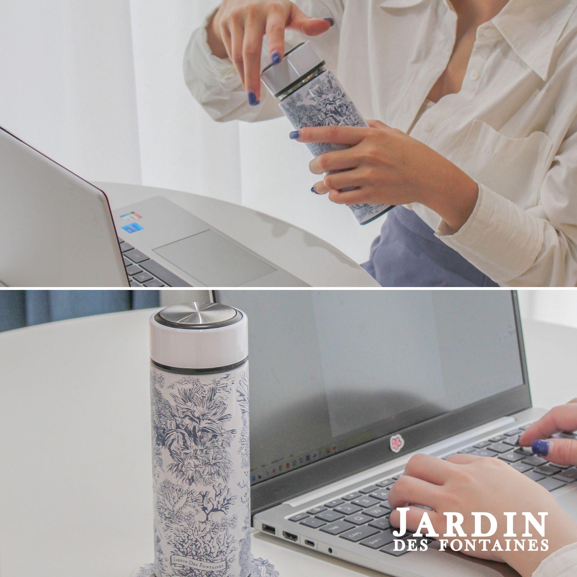 JARDIN DES FONTAINES yogis cat and flowerrain of cat vacuum bottle (360ml)