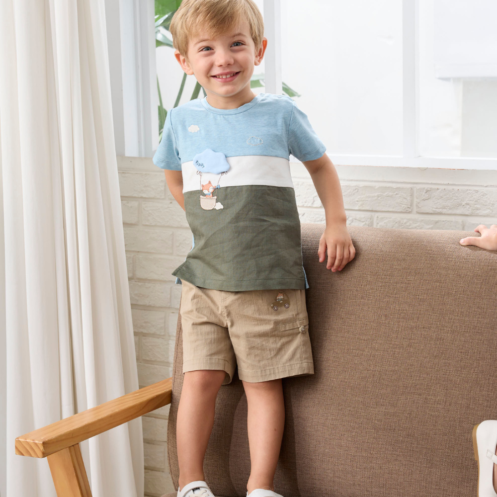 PIPPY 可愛小狐狸開車休閒彈性棉短褲 卡其