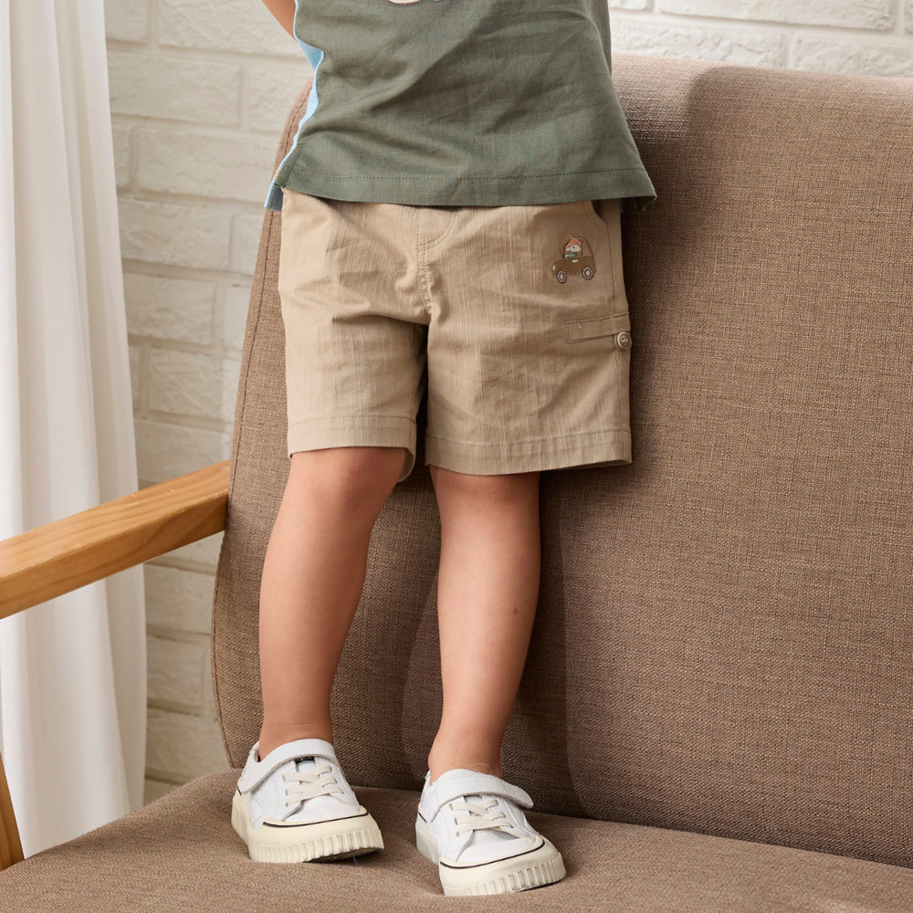 PIPPY 可愛小狐狸開車休閒彈性棉短褲 卡其